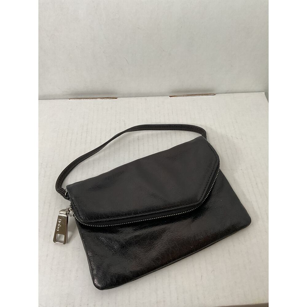 Hobo- Small Black Leather Purse w/ Fold-over Zippered Flap and Snap Closure